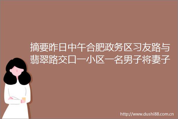 摘要昨日中午合肥政务区习友路与翡翠路交口一小区一名男子将妻子和岳母砍伤和保安将其控制