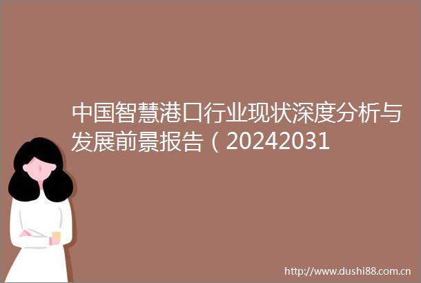 智慧港口行业现状深度分析与发展前景报告（20242031年）
