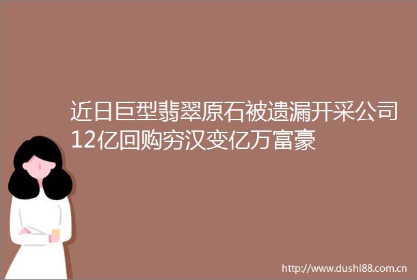 近日巨型翡翠原石被遗漏开采公司12亿回购穷汉变亿万富豪