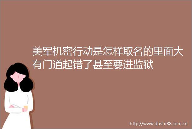 美军机密行动是怎样取名的里面大有门道起错了甚至要进监狱
