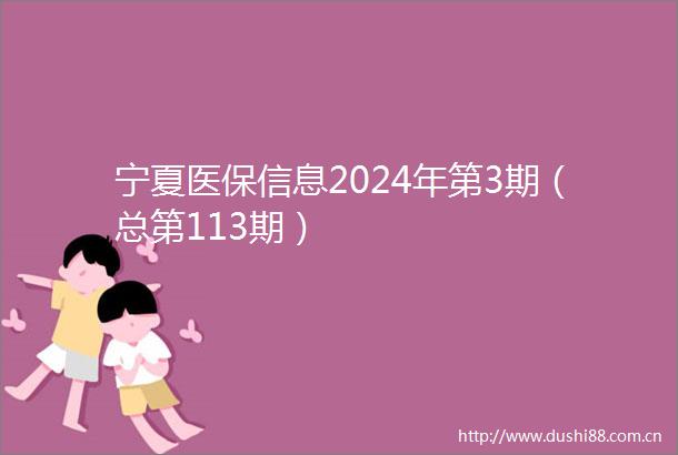 宁夏医保信息2024年第3期（总第113期）