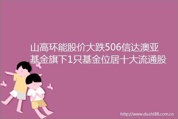 山高环能股价大跌506信达澳亚基金旗下1只基金位居十大流通股东持有59439万股浮亏损失1902万元