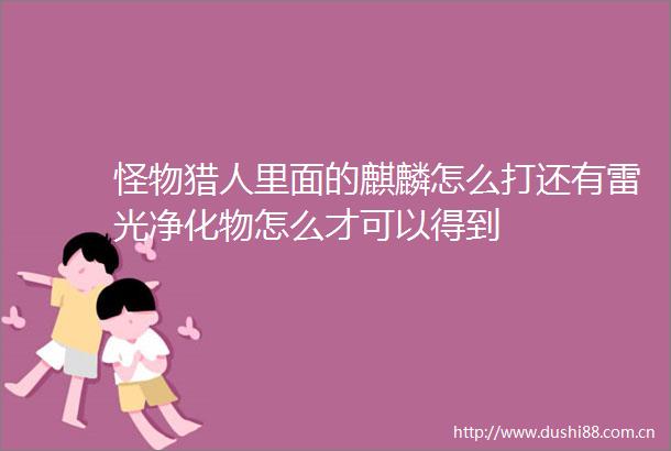 怪物猎人里面的麒麟怎么打还有雷光净化物怎么才可以得到