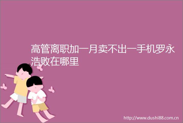高管离职加一月卖不出一手机罗永浩败在哪里