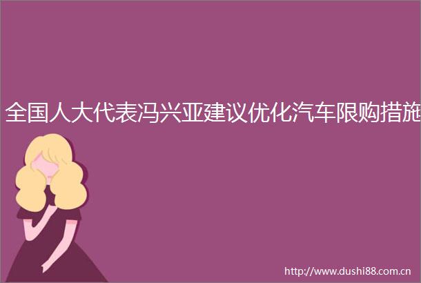 全国人大代表冯兴亚建议优化汽车限购措施