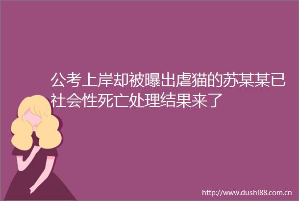 公考上岸却被曝出虐猫的苏某某已社会性死亡处理结果来了