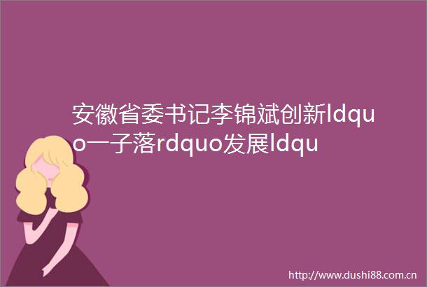 安徽省委书记李锦斌创新ldquo一子落rdquo发展ldquo满盘活rdquo