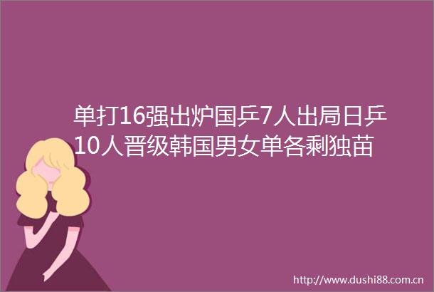 单打16强出炉国乒7人出局日乒10人晋级韩国男女单各剩独苗