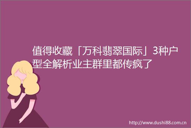 值得收藏「万科翡翠国际」3种户型全解析业主群里都传疯了