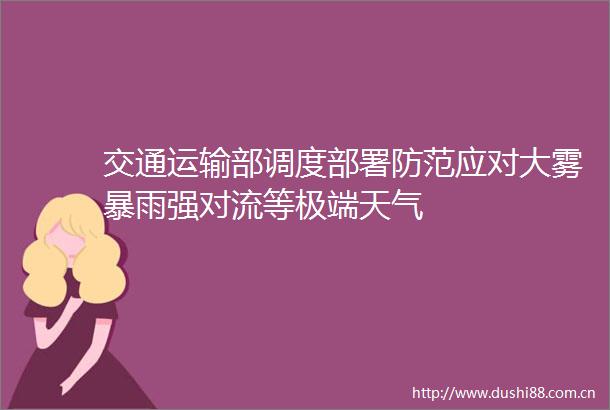 交通运输部调度部署防范应对大雾暴雨强对流等极端天气
