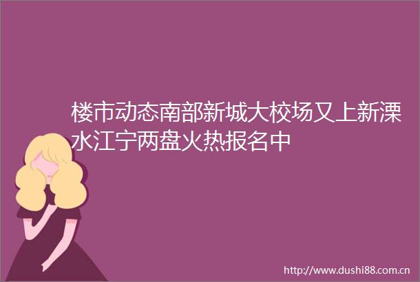 楼市动态南部新城大校场又上新溧水江宁两盘火热报名中