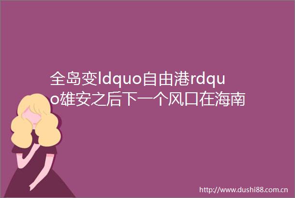 全岛变ldquo自由港rdquo雄安之后下一个风口在海南
