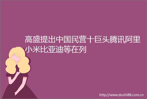 高盛提出民营十巨头腾讯阿里小米比亚迪等在列