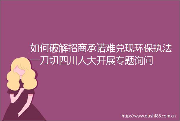 如何破解招商承诺难兑现环保一刀切四川人大开展专题询问