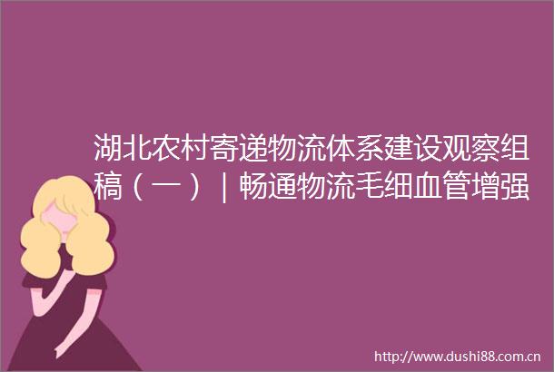 湖北农村寄递物流体系建设观察组稿（一）｜畅通物流毛细血管增强乡村造血功能