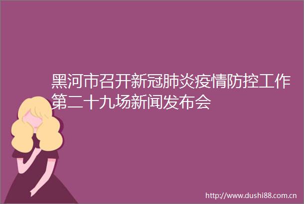 黑河市召开新冠肺炎疫情防控工作第二十九场新闻发布会