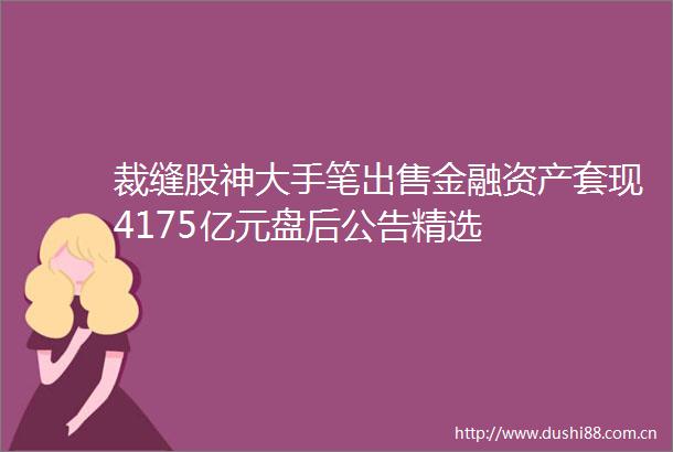 裁缝股神大手笔金融资产套现4175亿元盘后公告精选