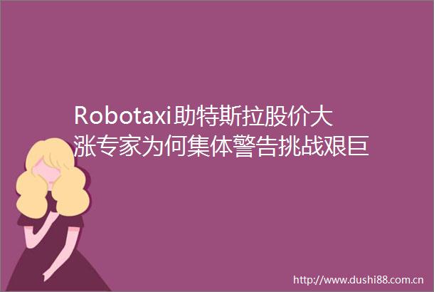 Robotaxi助特斯拉股价大涨专家为何集体警告挑战艰巨