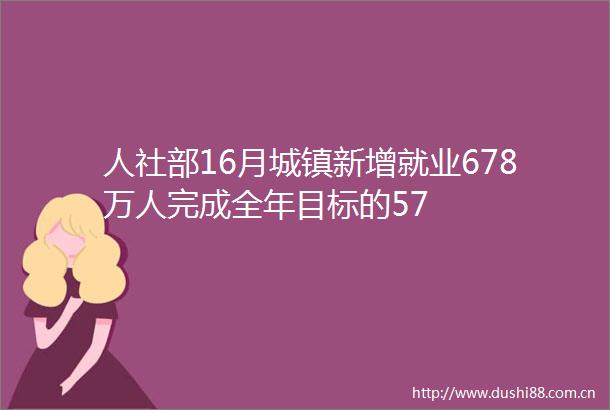 人社部16月城镇新增就业678万人完成全年目标的57