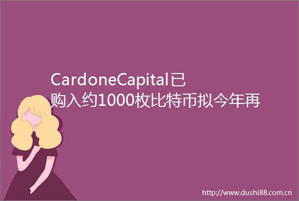 CardoneCapital已购入约1000枚比特币拟今年再增持3000枚比特币