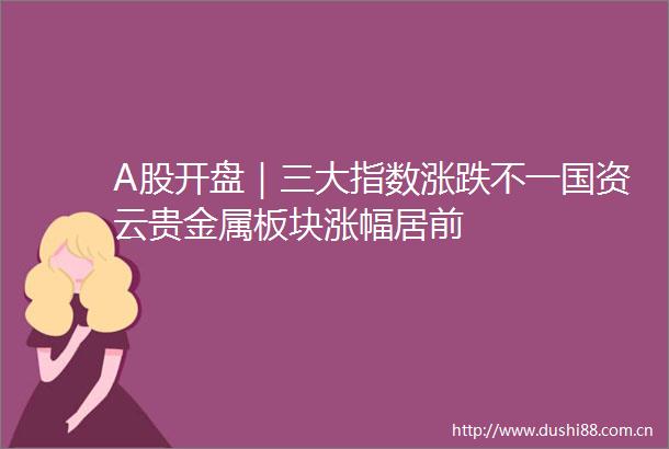 A股开盘｜三大指数涨跌不一国资云贵金属板块涨幅居前