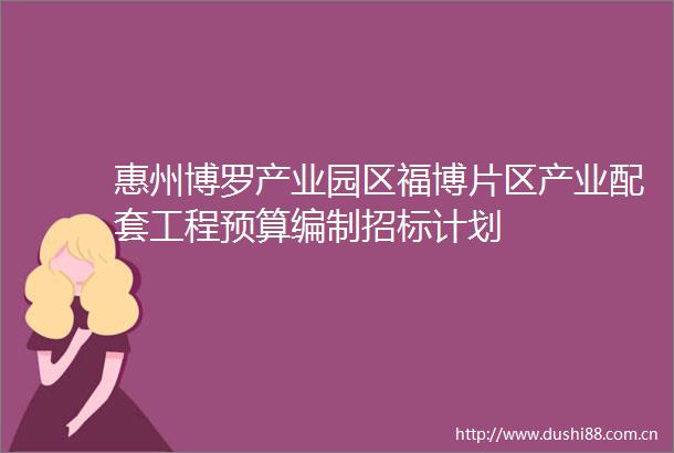 惠州博罗产业园区福博片区产业配套工程预算编制招标计划
