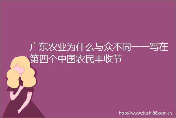 广东农业为什么与众不同一一写在第四个农民丰收节