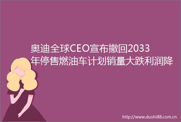 奥迪全球CEO宣布撤回2033年停售燃油车计划销量大跌利润降37