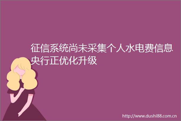 征信系统尚未采集个人水电费信息央行正优化升级