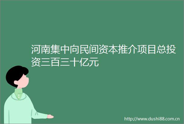 河南集中向民间资本推介项目总投资三百三十亿元