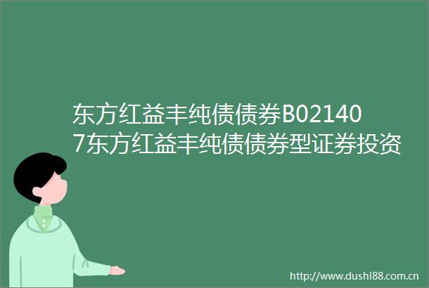 东方红益丰纯债债券B021407东方红益丰纯债债券型证券投资基金B类份额基金产品资料概要更新