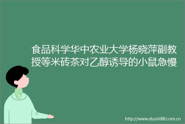 食品科学华中农业大学杨晓萍副教授等米砖茶对乙醇诱导的小鼠急慢性胃肠功能紊乱的保护作用