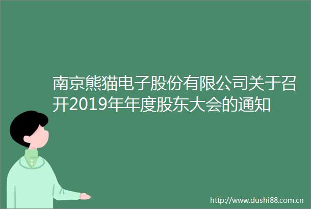 南京熊猫电子股份有限公司关于召开2019年年度股东大会的通知