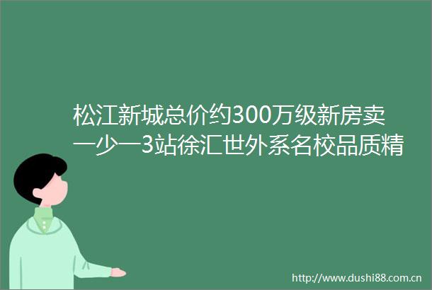 松江新城总价约300万级新房卖一少一3站徐汇世外系名校品质精装3房机不可失
