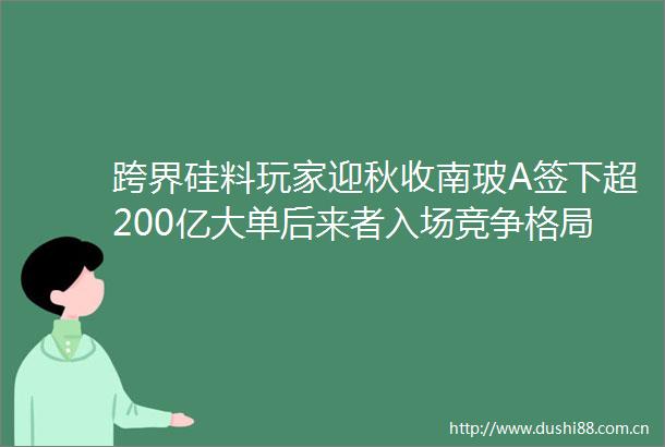 跨界硅料玩家迎秋收南玻A签下超200亿大单后来者入场竞争格局生变