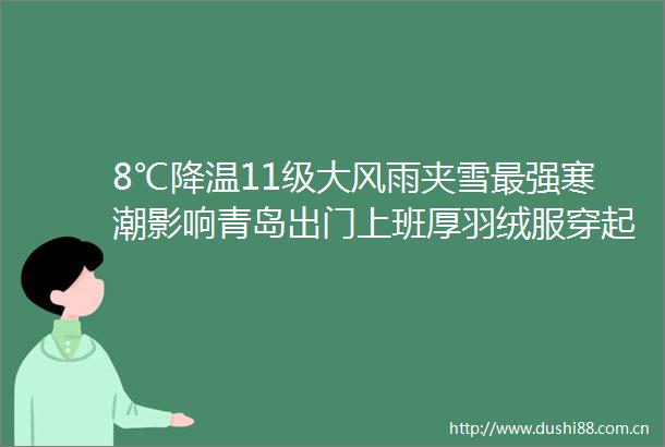 8℃降温11级大风雨夹雪最强寒潮影响青岛出门上班厚羽绒服穿起来