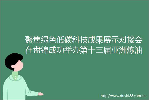 聚焦绿色低碳科技成果展示对接会在盘锦成功举办第十三届亚洲炼油和化工科技大会分论坛之一
