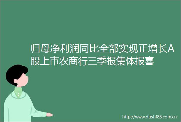 归母净利润同比全部实现正增长A股上市农商行三季报集体报喜
