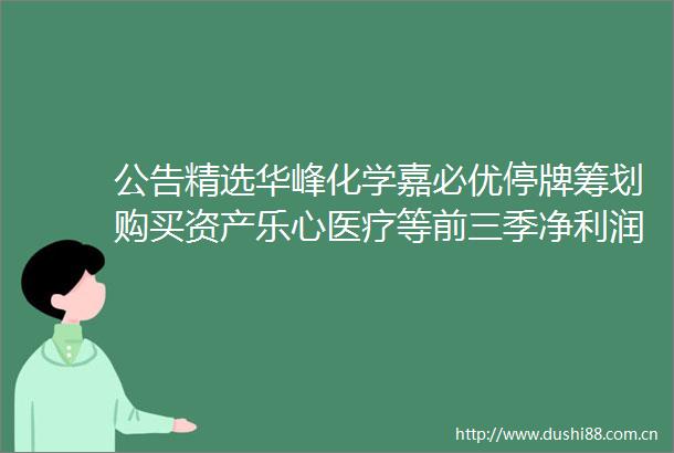 公告精选华峰化学嘉必优停牌筹划购买资产乐心医疗等前三季净利润同比大增