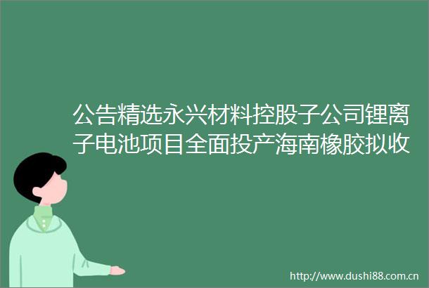 公告精选永兴材料控股子公司锂离子电池项目全面投产海南橡胶拟收购海外橡胶资产
