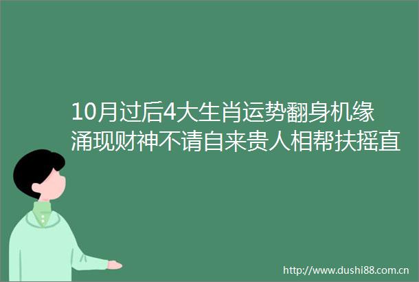 10月过后4大生肖运势翻身机缘涌现财神不请自来贵人相帮扶摇直上