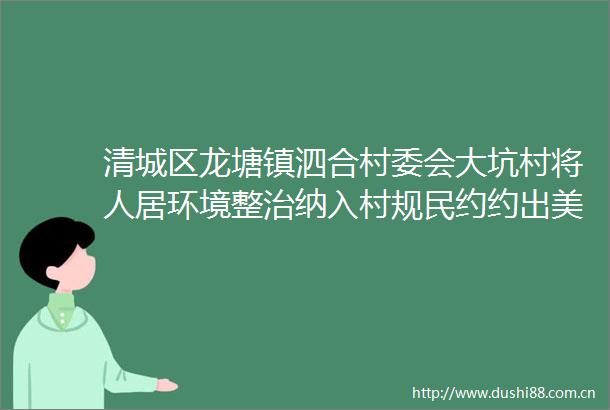 清城区龙塘镇泗合村委会大坑村将人居环境整治纳入村规民约约出美丽乡村新画卷