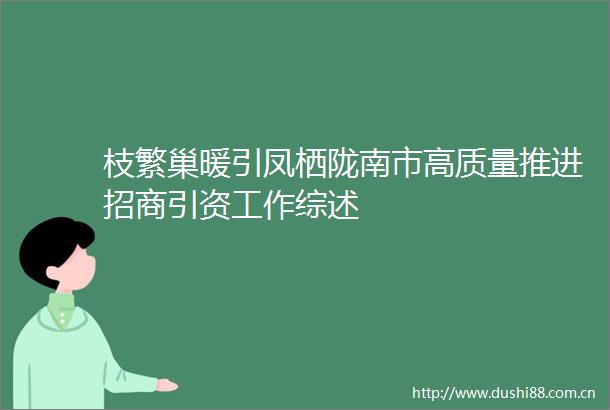 枝繁巢暖引凤栖陇南市高质量推进招商引资工作综述