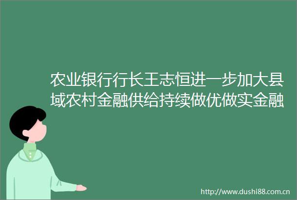 农业银行行长王志恒进一步加大县域农村金融供给持续做优做实金融五篇大文章