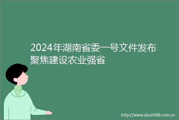 2024年湖南省委一号文件发布聚焦建设农业强省