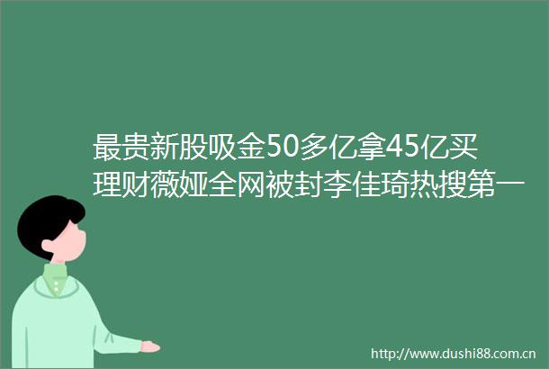 最贵新股吸金50多亿拿45亿买理财薇娅全网被封李佳琦热搜第一