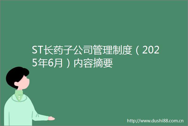 ST长药子公司管理制度（2025年6月）内容摘要
