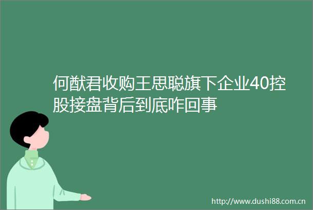 何猷君收购王思聪旗下企业40控股接盘背后到底咋回事