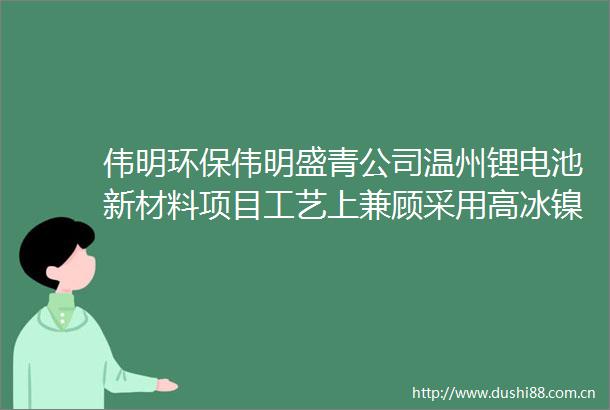 伟明环保伟明盛青公司温州锂电池新材料项目工艺上兼顾采用高冰镍和氢氧化镍钴两种原料来生产下游产品