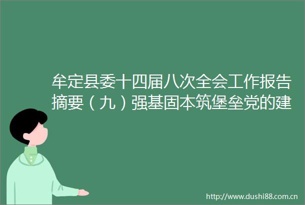 牟定县委十四届八次全会工作报告摘要（九）强基固本筑堡垒党的建设更加有力